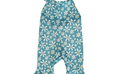 Andi Pleated Bell Bottom Jumpsuit in Teal Daisy