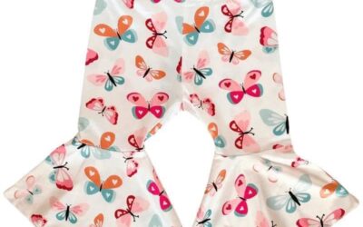 Lina Pleated Bell Bottoms in Love Doodle Butterflies