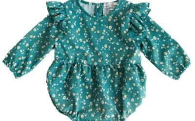 Rhodes Bubble Shorty Romper in Viridian Green Daisies