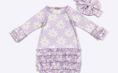 Lilac Daisies Newborn Ruffle Gown & Headband