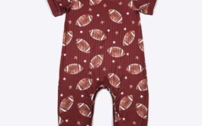 Boys Ribbed Football Romper in Burgundy