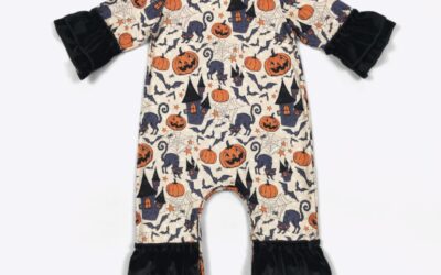 Vintage Halloween Girls Romper with Velvet Ruffles