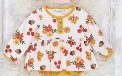 Yellow Daisy & Acorn Ruffle Romper by Marie Nicole