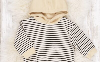 Long Sleeve Striped Hoodie Romper in Black & White by Marie Nicole