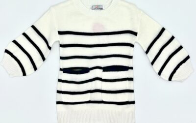 Mishay Bubble Sleeve Sweater Dress with Black Stripes