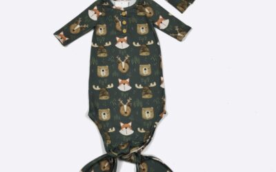 Forest Friends Newborn Tie-Knot Gown & Hat