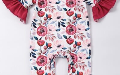 Girls Ruffle Romper in Ruby Poppy