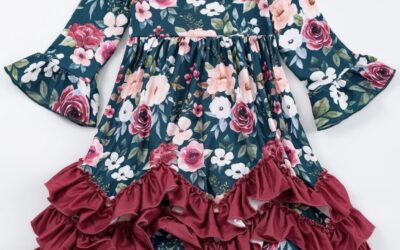 Girls Ruffled Maxi Dress in Jade Rose