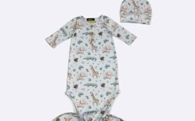 Zoo Babies Newborn Knotted Gown & Hat