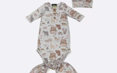 Ark Animals Newborn Knotted Gown & Hat