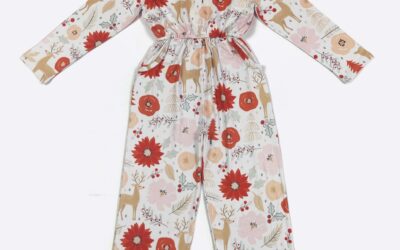 Poinsettias & Reindeers Girls Romper