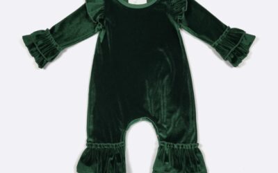 Emerald Velvet Holiday Ruffle Romper