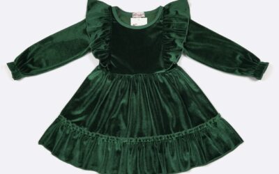 Emerald Velvet Holiday Ruffle Dress